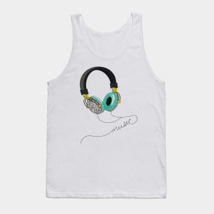 Funky headphones with aqua blue ear muffs and black and white leopard print designs on the outside Tank Top